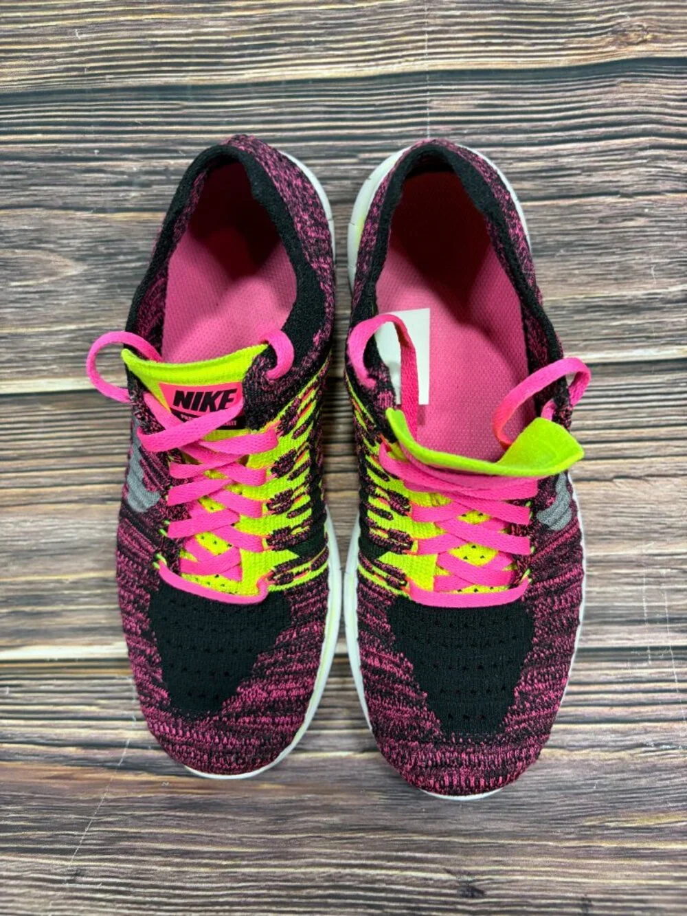 Nike Free RN Flyknit Running Shoes Pink Black Women's Athletic Size 6.5